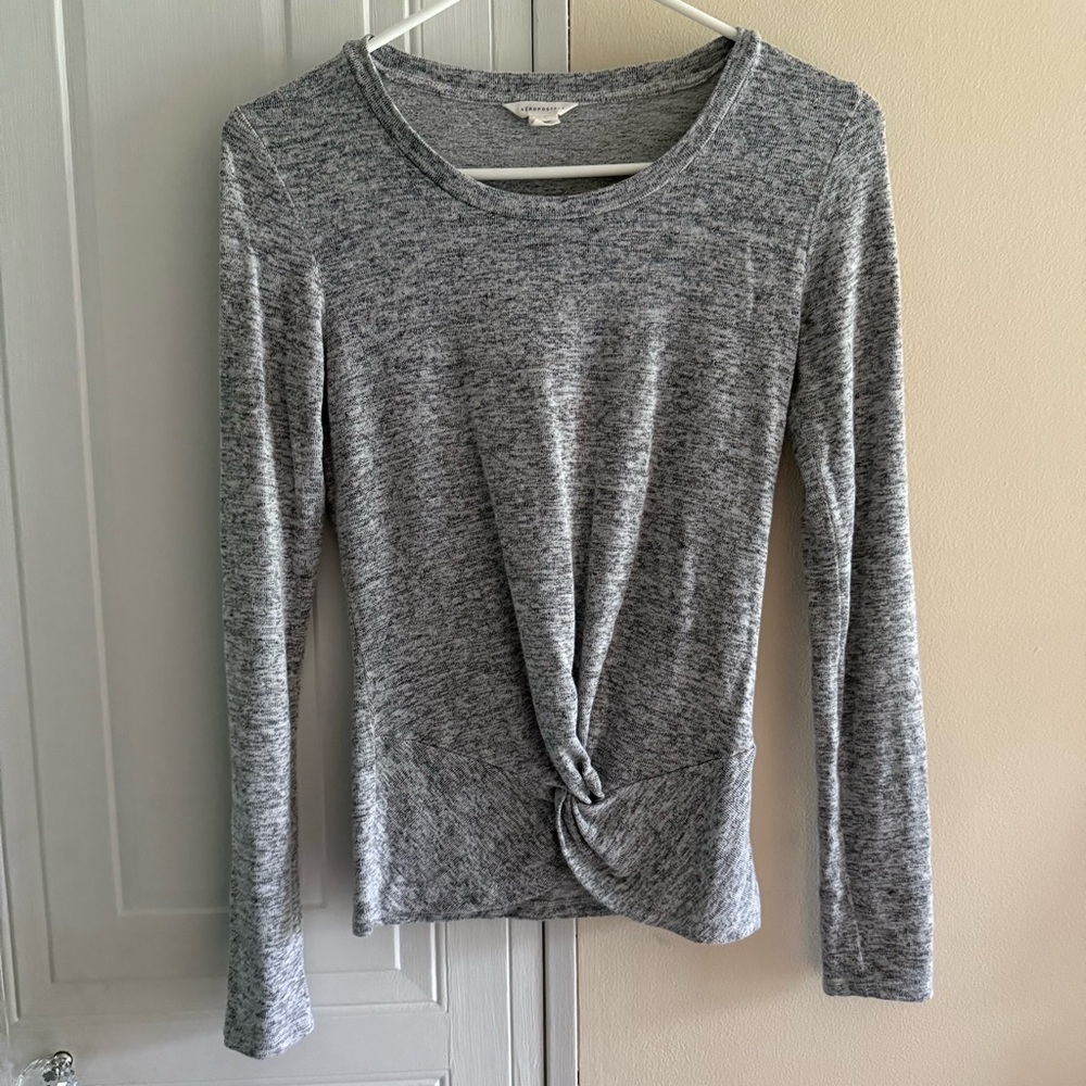 Aeropostale Heather Gray Twist Knot Long‎ Sleeve Top Waffle Knit Size Small Y2K